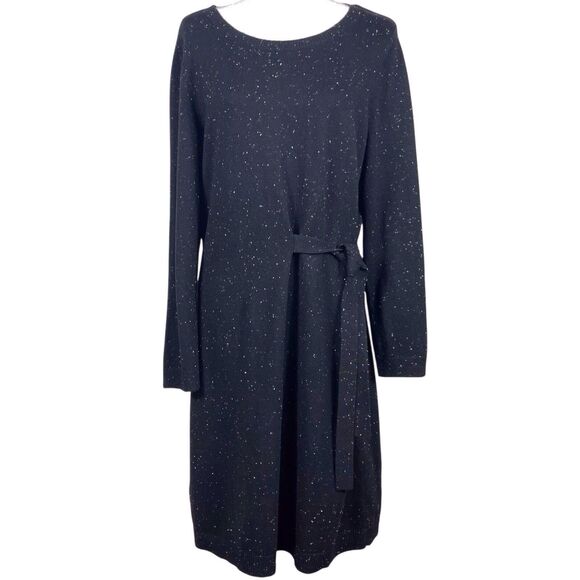 TALBOTS Tweed Side Tie Sweater Dress Size 1X Black White Speckled Long Sleeve - Picture 5 of 16